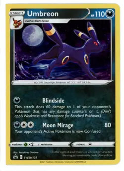 Umbreon Holo SWSH129 Square Cut Error Sword & Shield Promo Pokemon Card - Image 1