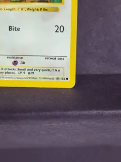 Base Set Pokemon TCG Rattata - 1st Edition Shadowless Card - LP - FAST SHIP - Image 3