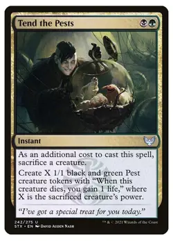 MTG - 1 x FOIL Tend the Pests & 4 x Pest Tokens - Strixhaven (STX) - M/NM - Image 1