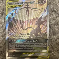 Pokemon Espeon & Deoxys GX TAG TEAM Ultra Rare Holo SM240 Psychic Club Card - Image 1