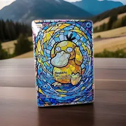 Pokemon Fan Art Psyduck Non-TCG Comic Art Cracked Ice Stained Glass Holo - Image 1