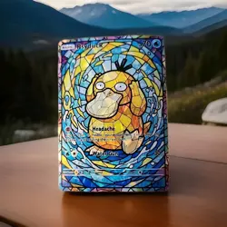 Pokemon Fan Art Psyduck Non-TCG Comic Art Cracked Ice Stained Glass Holo - Image 2