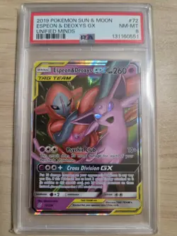 2019 POKEMON SUN & MOON UNIFIED MINDS #72/236 ESPEON DEOXYS GX TAG TEAM PSA 8 - Image 4