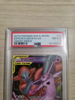 2019 POKEMON SUN & MOON UNIFIED MINDS #72/236 ESPEON DEOXYS GX TAG TEAM PSA 8 - Image 5