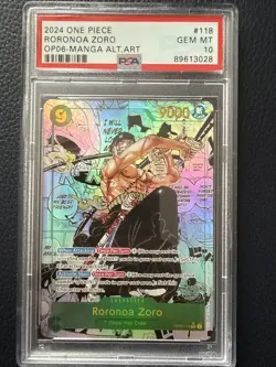 2024 ONE PIECE OP06-WINGS OF THE CAPTAIN #118 RORONOA ZORO MANGA ALTERNATE ART - Image 1