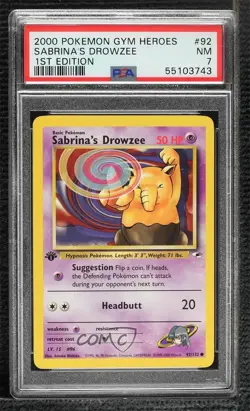 Sabrina's Drowzee 1st Ed. Pokemon Gym Heroes PSA 7 2000 - Image 1