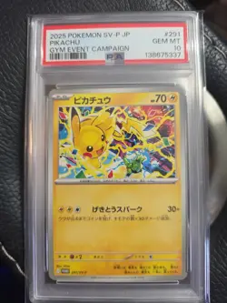 Pokemon PSA Gem Mint 10 Pikachu #291 Gym Event Campaign. - Image 1