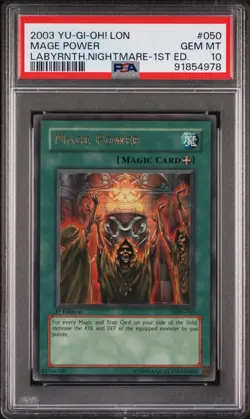 PSA 10 GEM Yugioh LON-050 Mage Power 1st Edition 2003 Labyrinth of Nightmare - Image 1