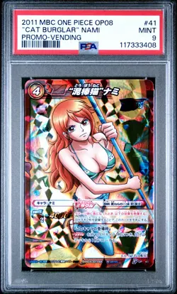 PSA9 2011 MIRACLE BATTLE CARDDASS ONE PIECE OP08 PROMOS #41 "CAT BURGLAR" NAMI - Image 1