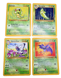 Set of 4 Pokemon Cards: Caterpie, Metapod, Butterfree, & Zubat - 1999 Base Set - Image 1