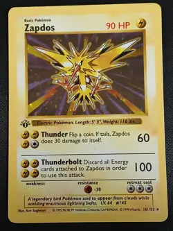 1999 Pokemon Shadowless Zapdos 1st Edition Holo 16/102 Base Set Vintage WOTC MP - Image 1