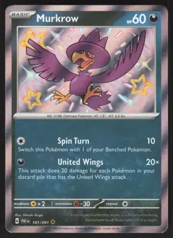 Murkrow 181/091 Shiny Rare Pokemon TCG SV: Paldean Fates NM - Image 1