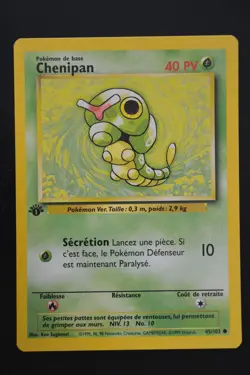 Pokemon TCG CATERPIE 1ST EDITION FRENCH CHENIPAN Base Set 45/102 NM - Image 1