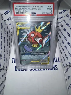 PSA Graded Mint 9 Magikarp & Wailord GX Team Up Alt Art 161/181 Full Art Pokemon - Image 1