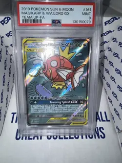 PSA Graded Mint 9 Magikarp & Wailord GX Team Up Alt Art 161/181 Full Art Pokemon - Image 2