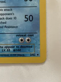 💎Pokemon TCG Articuno Base Set 2/62 Holo Basic English Card 1999 Vintage💎 - Image 5