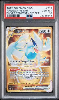 2022 Pokemon SWSH Silver Tempest #211 Secret FA Gold Lugia Vstar PSA 10 Gem Mint - Image 1