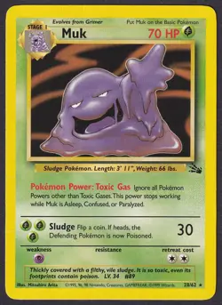 Pokemon Muk 28/62 Non-Holo Rare Fossil - Image 1