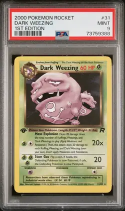 Pokemon TCG 2000 Rocket 1st Edition Non Holo Dark Weezing #31 PSA 9 MINT - Image 1