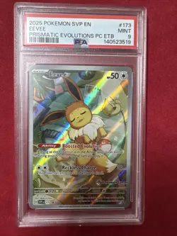 2025 POKEMON PRISMATIC EVOLUTIONS POKEMON CENTER ETB PROMO SVP #173 EEVEE PSA 9 - Image 1