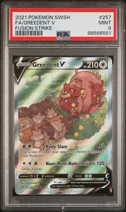 PSA 9 MINT FA Greedent V 257/264 - 2021 Pokemon SWSH Fusion Strike - Image 1