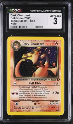 CGC 3 Dark Charizard 4/82 Holo Team Rocket Pokemon Card - Image 1
