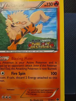 Pokemon TCG Arcanine 12/99 2012 Black & White Next Destinities Stamp (Promo) - Image 2