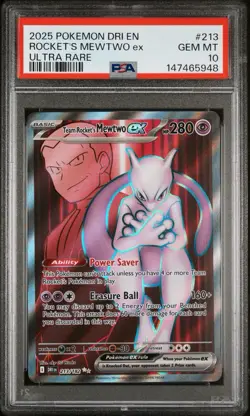 2025 POKEMON DRI EN-DESTINED RIVALS ULTRA RARE TEAM ROCKET'S MEWTWO EX PSA 10 - Image 1