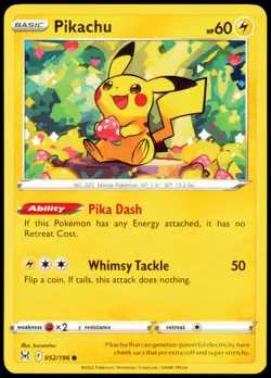 Pikachu 052/196 Common Lost Origin NM Pokemon LOR - Image 1