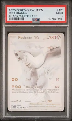 2025 POKEMON WHT EN-WHITE FLARE BLACK WHITE RARE #173 RESHIRAM EX PSA 9 - Image 1