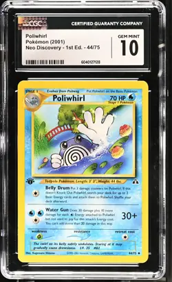 POLIWHIRL Neo Discovery 1st Edition #44 CGC 10 Gem Mint Pokemon [Nostalgium] - Image 1