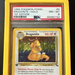 Pokemon Dragonite Fossil Holo Rare 1st Edition #4/62 1999 PSA 8 English - Image 1