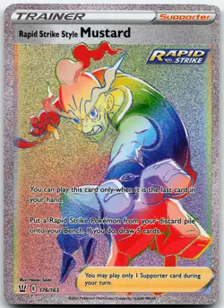 RAPID STRIKE STYLE MUSTARD 176/163 RAINBOW RARE BATTLE STYLES POKEMON HOLO MP - Image 1