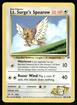 Pokemon Cards Lt. Surge's Spearow 83/132 Unlimited Gym Heroes WOTC Common LP *3 - Image 1