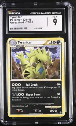 CGC 9 MINT Tyranitar 2010 Unleashed 26/95 Pokemon Card - Image 1