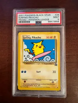 Pokemon League Black Star Surfing Pikachu Promo #28 PSA9 Cert # 68473858 - Image 2