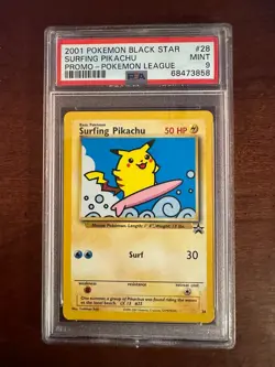 Pokemon League Black Star Surfing Pikachu Promo #28 PSA9 Cert # 68473858 - Image 3