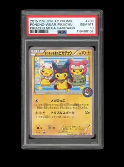 Pokemon PSA 10 GEM MINT 2015 Poncho Wearing Pikachu Japanese Promo Card 203/XY-P - Image 1