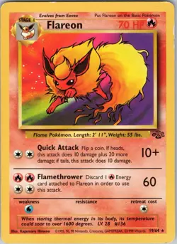 Pokemon Flareon Card Jungle 19/62 Rare TCG Non-holo - Image 1