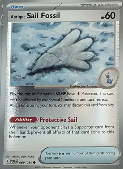 Antique Sail Fossil 069/088 Common Perfect Order Pokemon Reverse Holo Near Mint - Image 1
