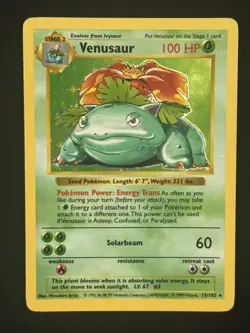 Pokemon TCG Shadowless Venusaur Basr Set Holo #15 LP - Image 1