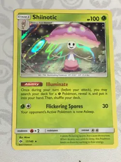 D406 POKEMON TCG SUN & MOON SHIINOTIC #17 HOLO LP RARE - Image 1