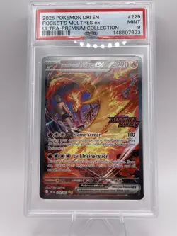 2025 POKEMON DESTINED RIVALS ULTRA-PREMIUM COLL TEAM ROCKET'S MOLTRES EX PSA 9 - Image 1