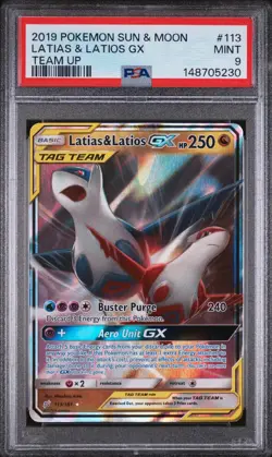 2019 Pokemon Sun and Moon Team Up Latias/Latios Gx #113 PSA 9 - Image 1