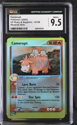 CGC 9.5 MINT+ Camerupt EX Ruby & Sapphire 4/109 Reverse Holo Pokemon Card - Image 1