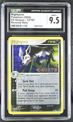 CGC 9.5 MINT+ Mightyena 2005 EX Deoxys 12/107 Reverse Holo Stamped Pokemon Card - Image 1