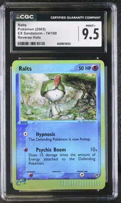 CGC 9.5 MINT+ Ralts 2003 EX Sandstorm 74/100 Reverse Holo Pokemon Card - Image 1