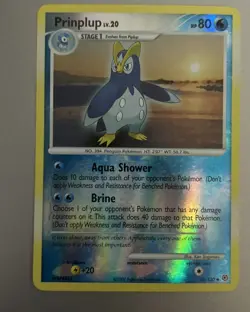 DAMAGED Prinplup 58/130 STAMPED Diamond & Pearl Reverse Holo Pokemon Card 2007 - Image 1