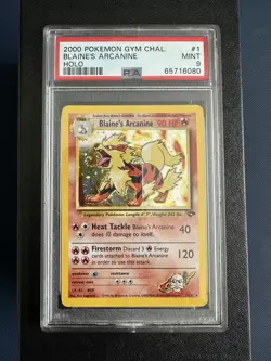 🌀Swirl🌀PSA 9 Blaine's Arcanine 1/132 Gym Challenge Unlimited Holo-Pokemon - Image 1