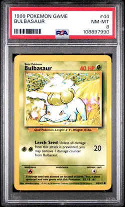 1999 POKEMON BASE SET UNLIMITED #44 BULBASAUR PSA 8 - Image 1